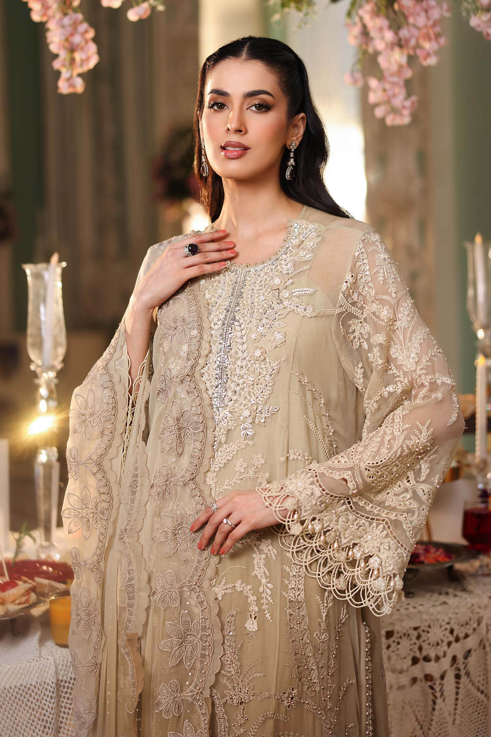 Tea Affair Embroidered Chiffon by Maria.B MPC-26-103-Olive Gold