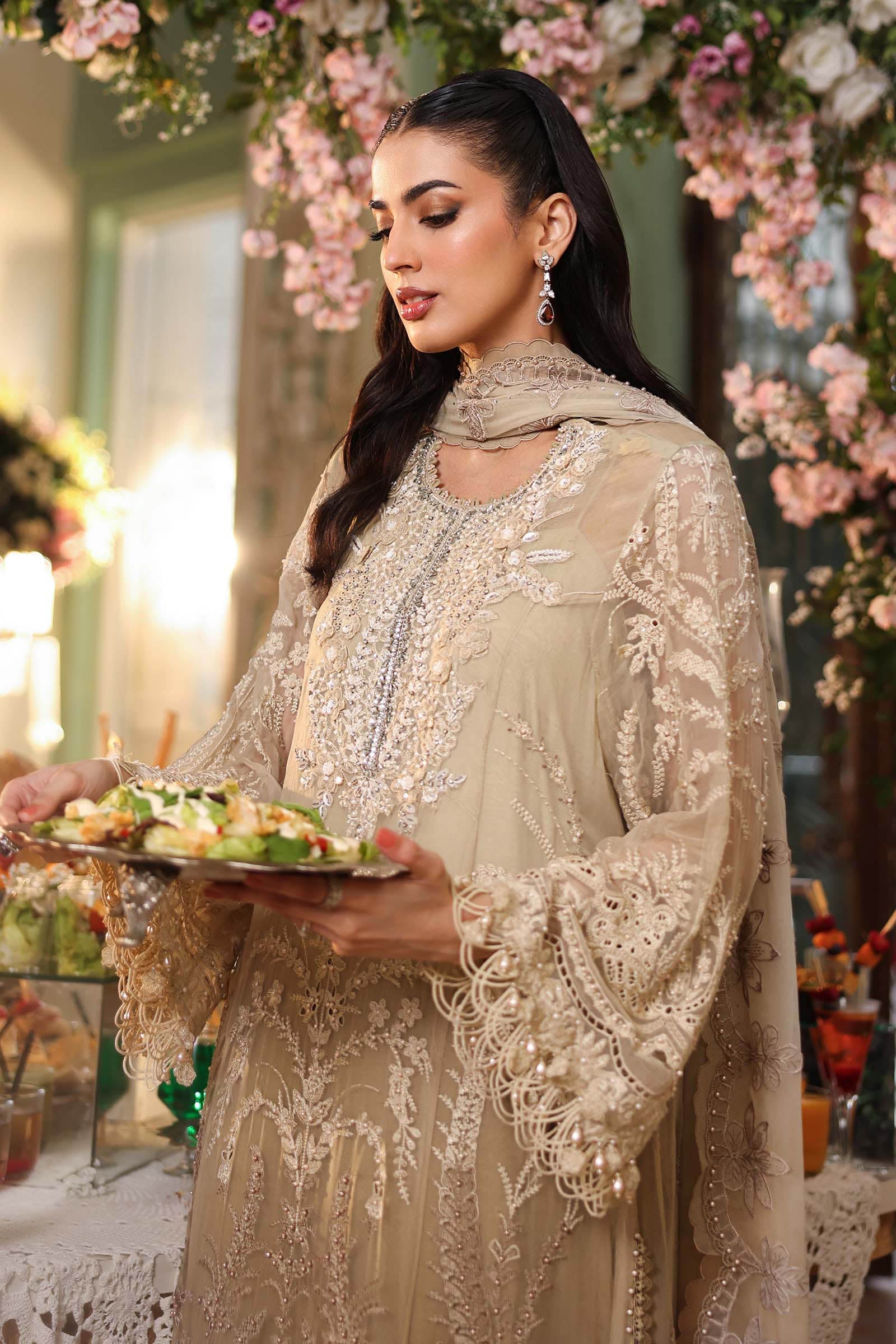 Tea Affair Embroidered Chiffon by Maria.B MPC-26-103-Olive Gold