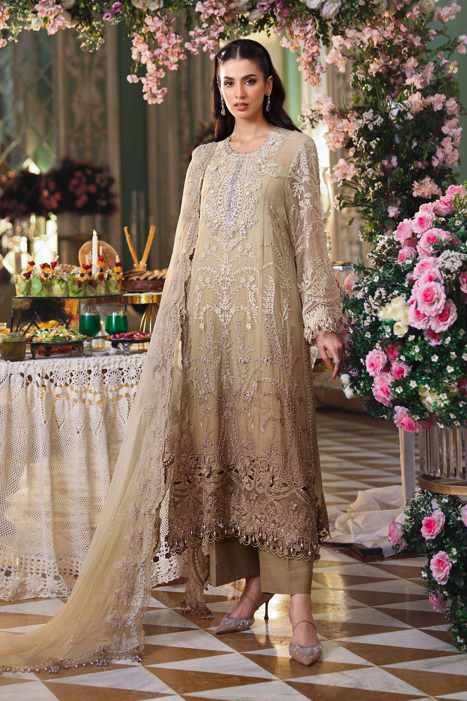 Tea Affair Embroidered Chiffon by Maria.B MPC-26-103-Olive Gold