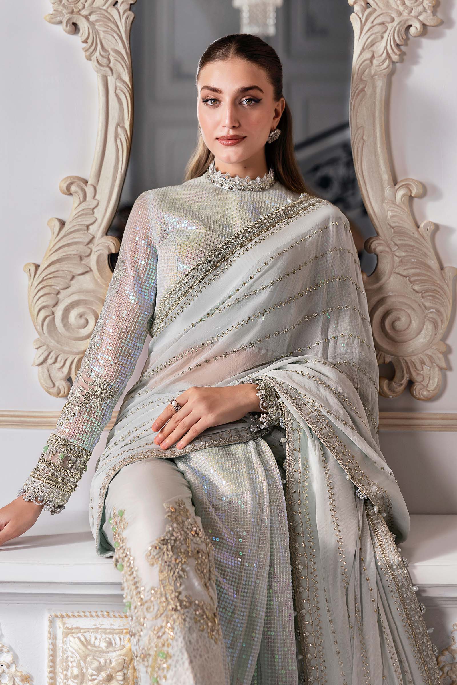 Maria.B Embroidered Chiffon Saree | BD-3005