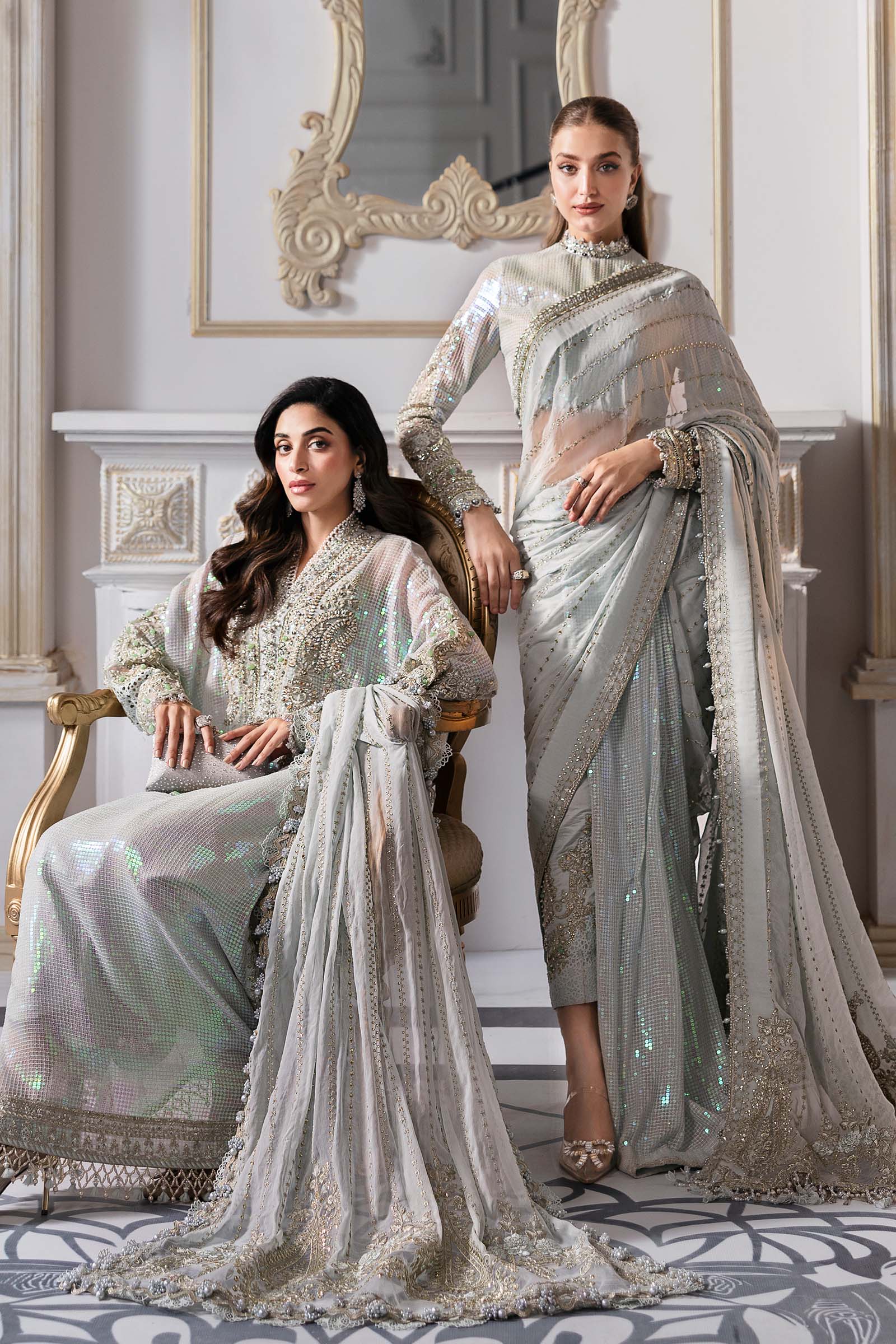 Maria.B Embroidered Chiffon Saree | BD-3005