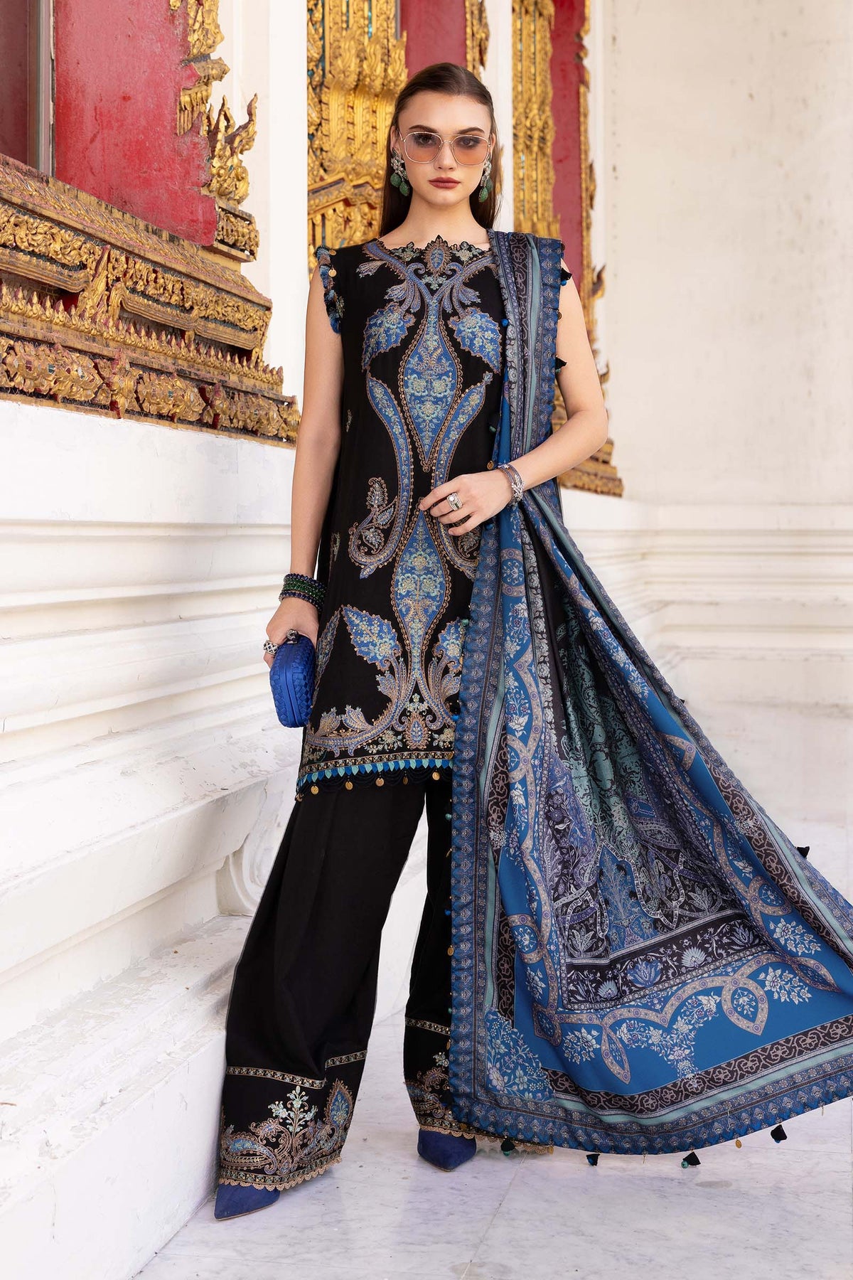 3 Piece Unstitched Embroidered Twill Linen Suit By Maria.B ( MPT-2806-B )