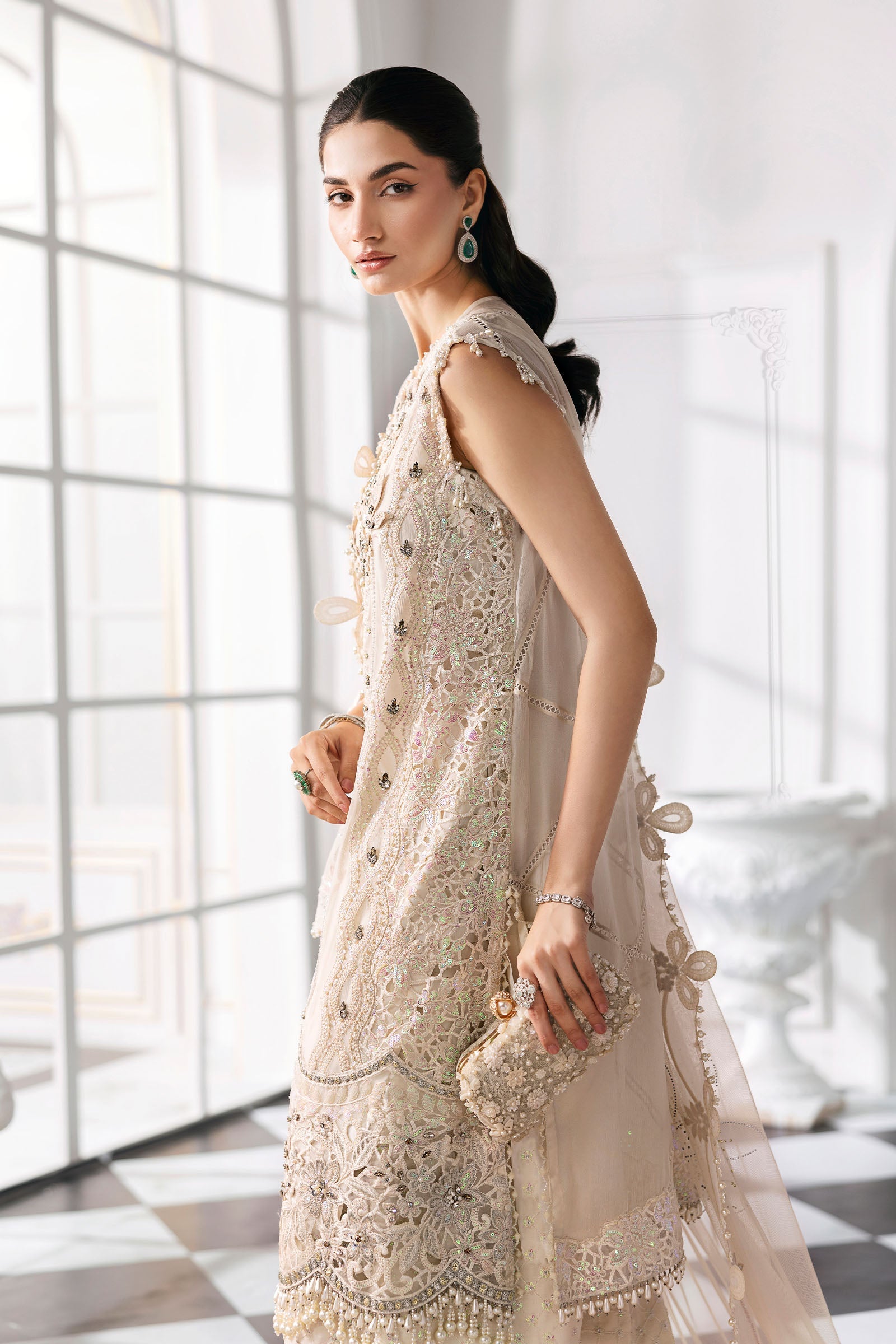 Maria.B Embroidered Chiffon Saree | BD-3007
