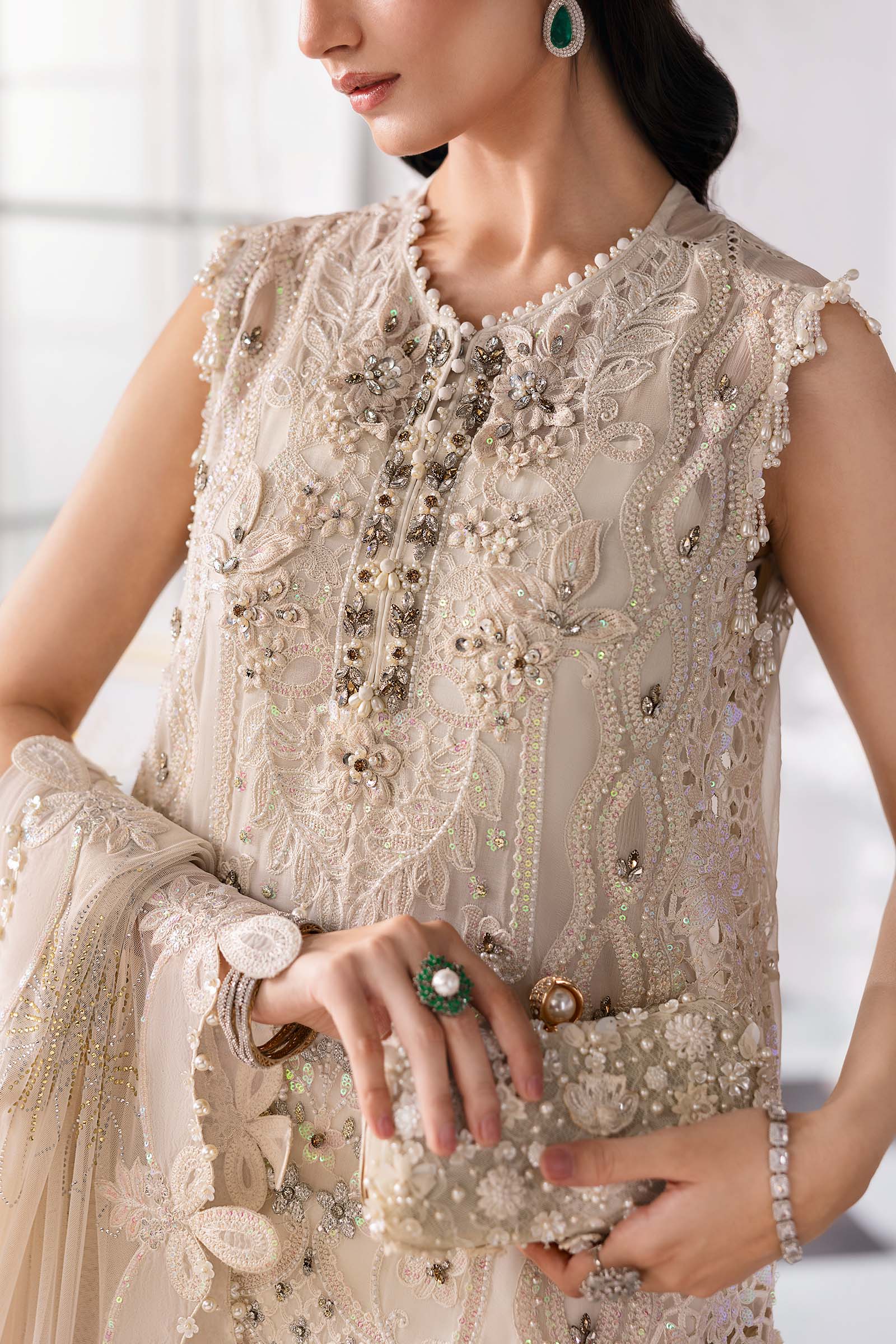 Maria.B Embroidered Chiffon Saree | BD-3007