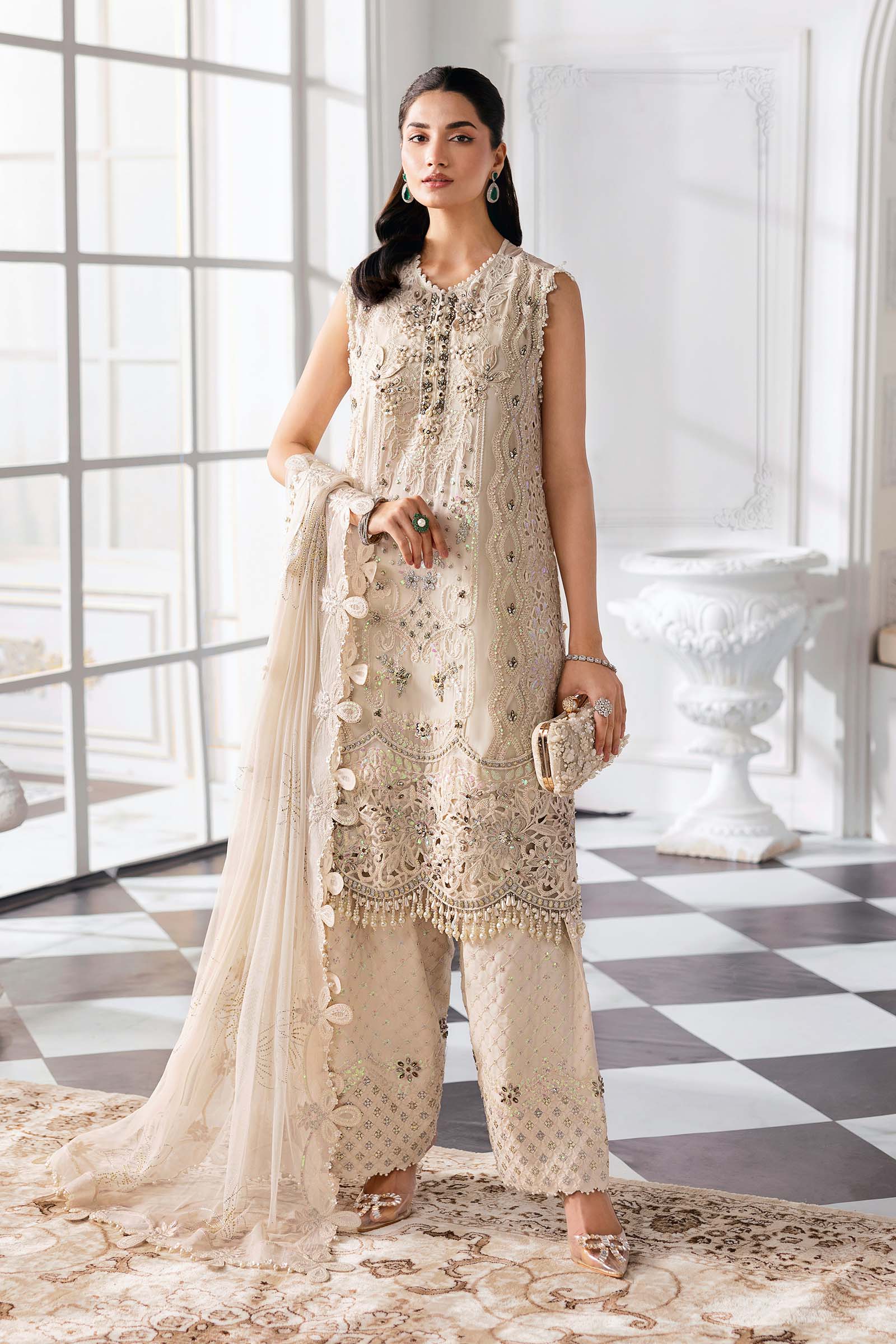 Maria.B Embroidered Chiffon Saree | BD-3007