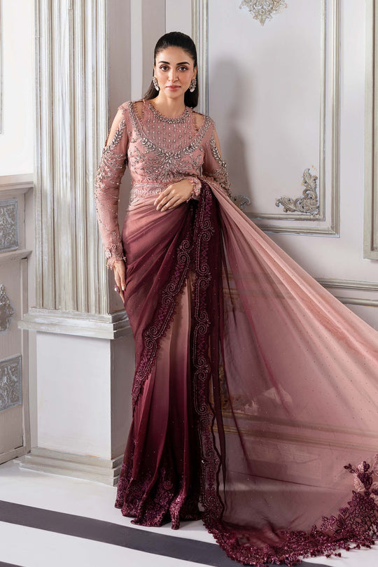Maria.B Embroidered Chiffon Saree | BD-3001