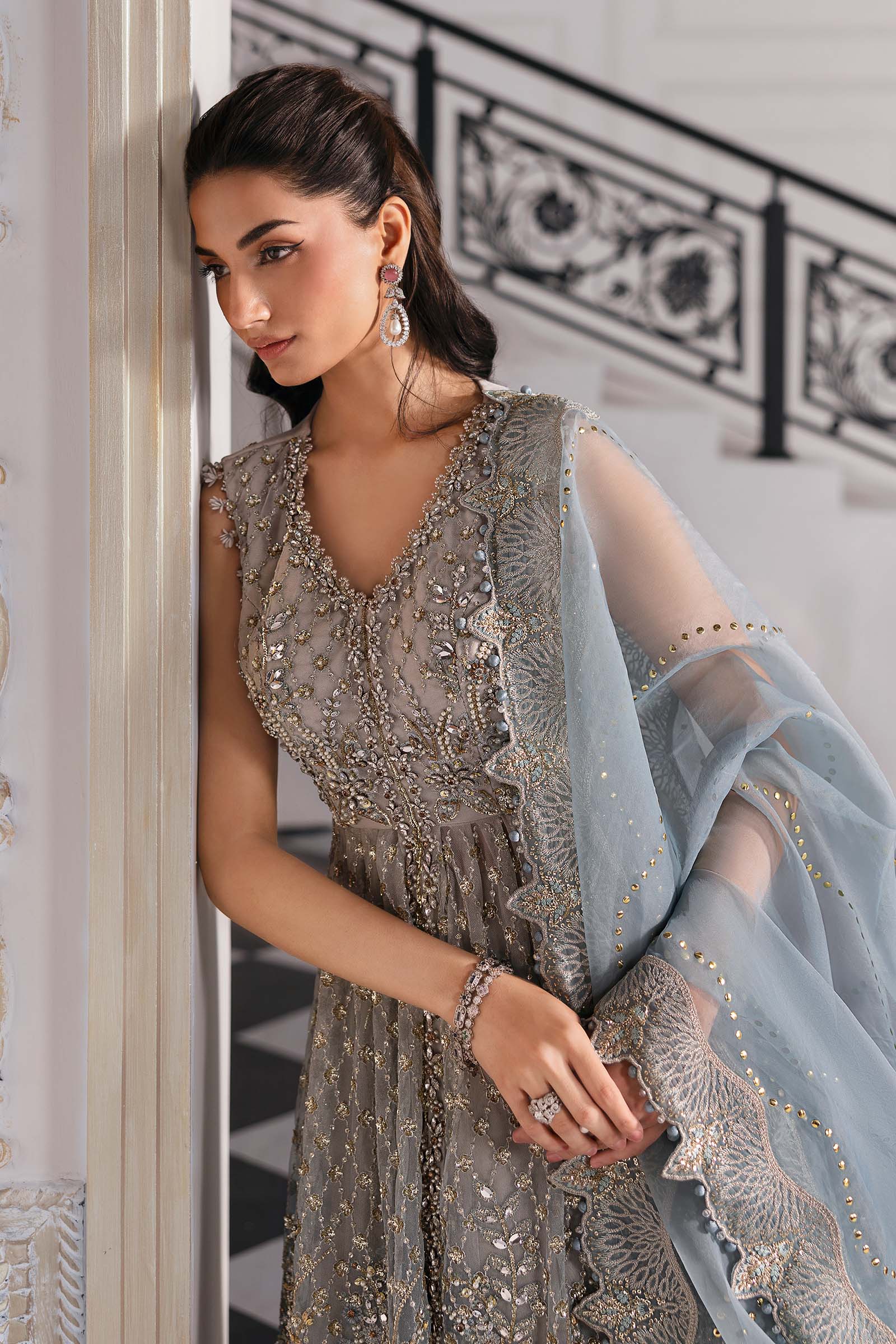 Maria.B Embroidered Chiffon Saree | BD-3002