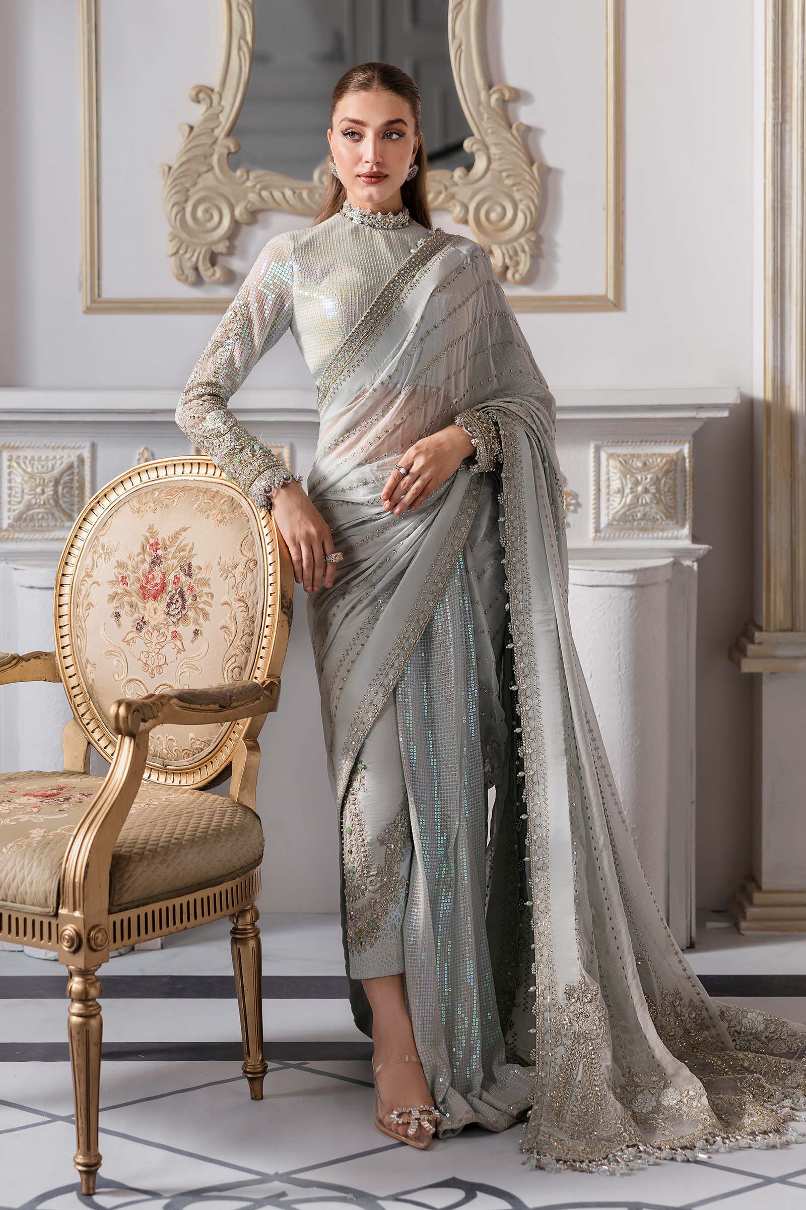 Maria.B Embroidered Chiffon Saree | BD-3005