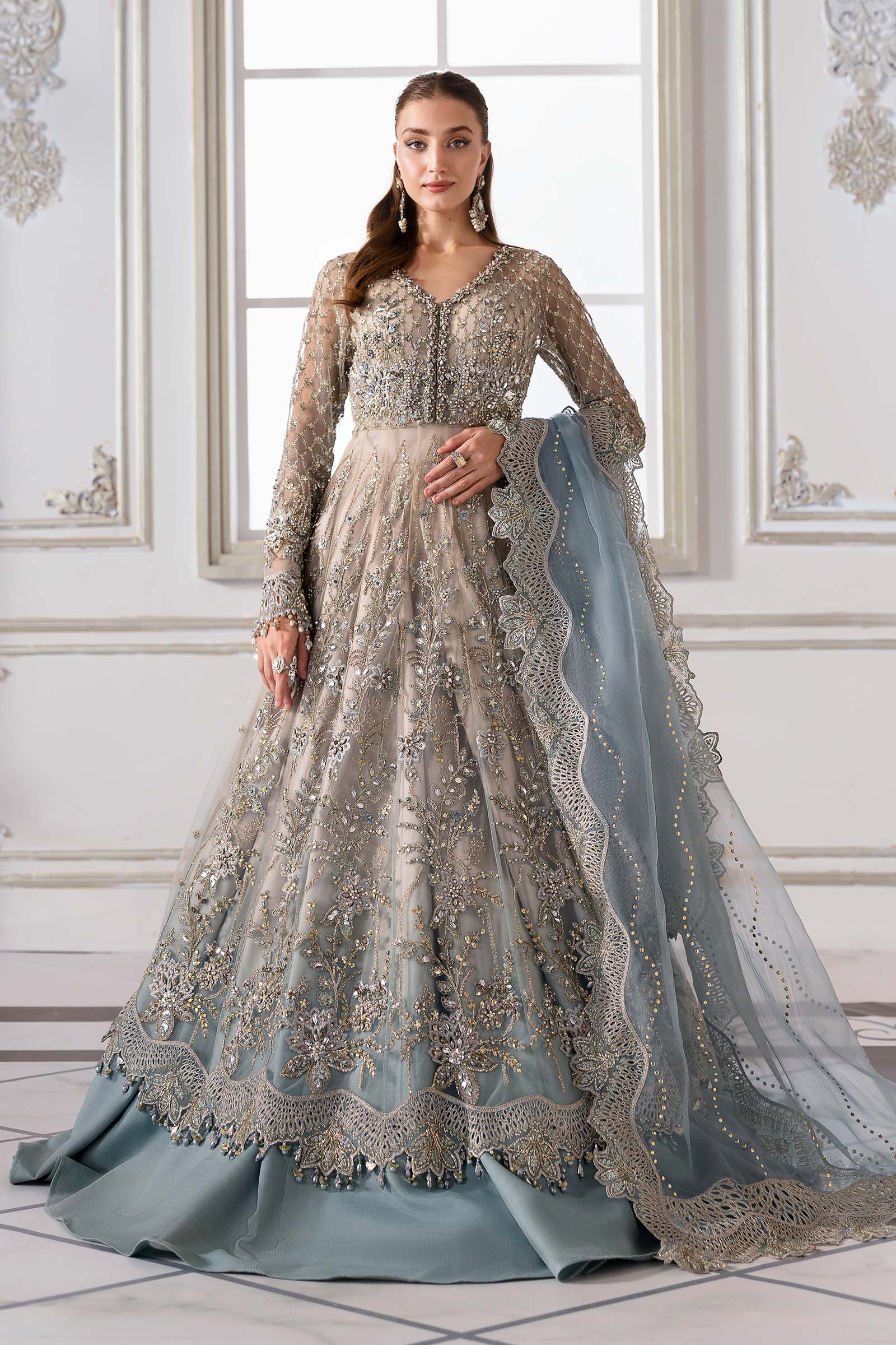 Maria.B Embroidered Chiffon Saree | BD-3002