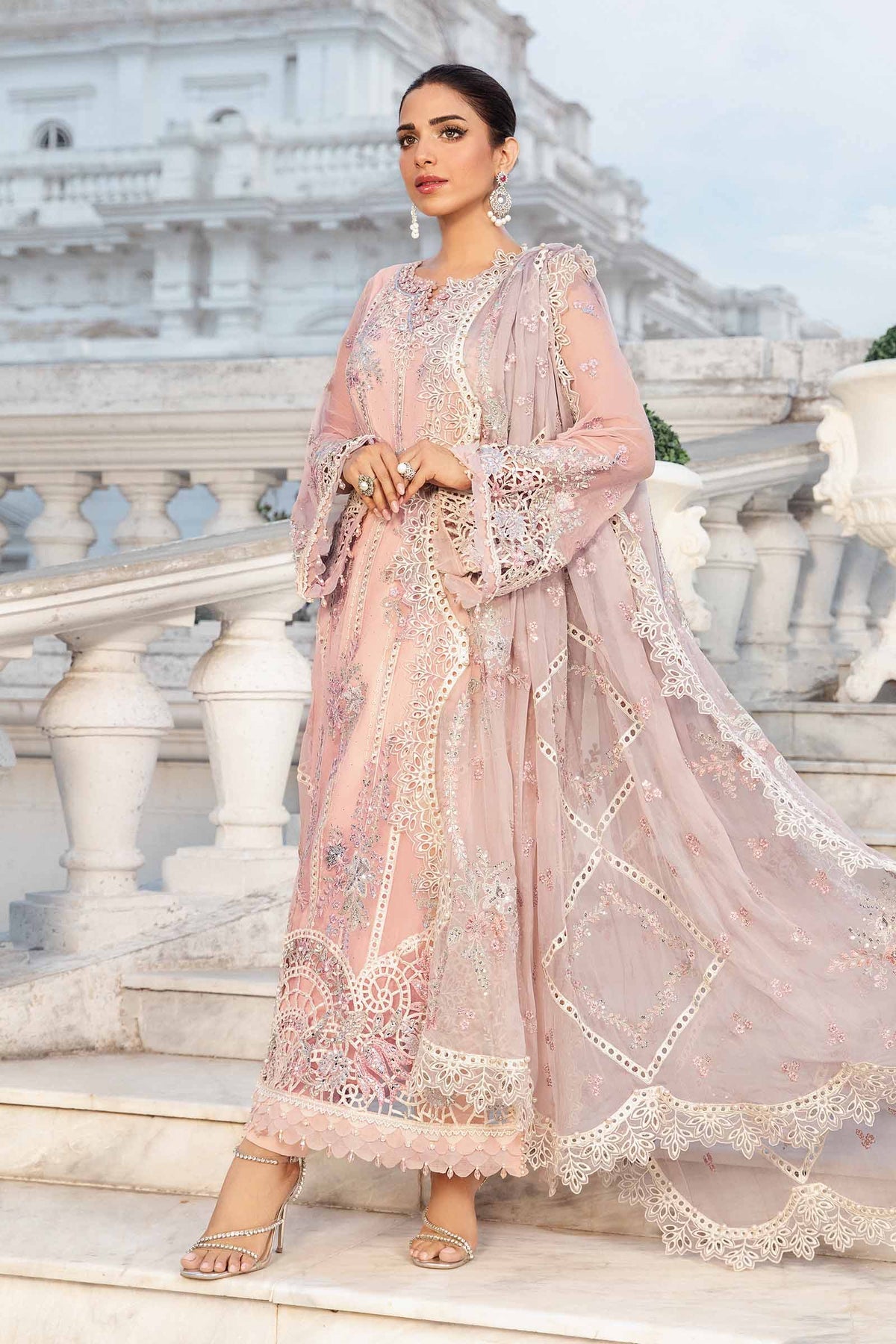 Maria b new chiffon collection 2024 buy now women pink dress