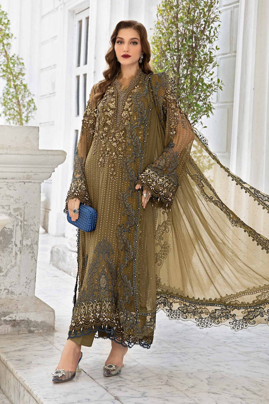 Maria b new chiffon dress for women in olive colour 108 '2024