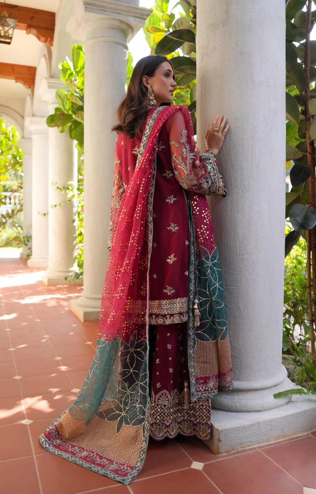 Hand screen printing organza dupatta center