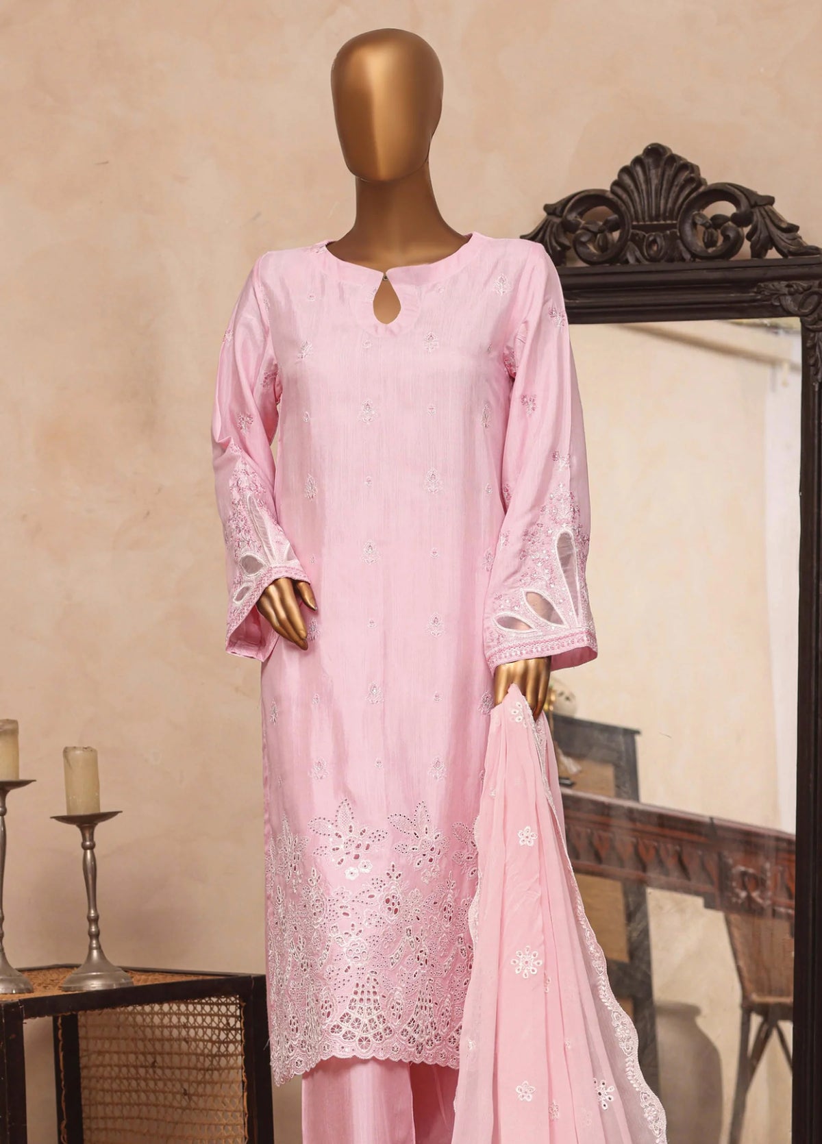 Majestic Emb Silk By HZ Textiles (  RDE-3P-003 Blush Rose)