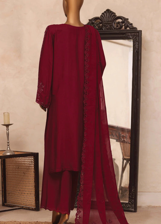 Majestic Emb Silk By HZ Textiles ( RDE-3P-004 Dark Cherry)