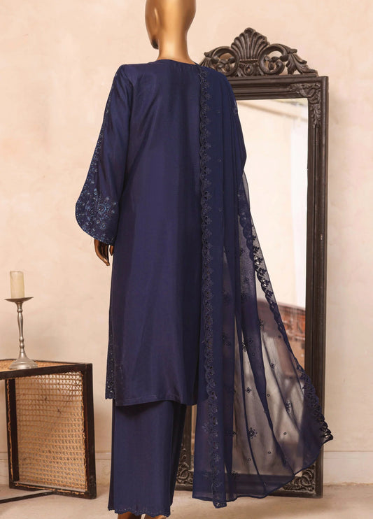 Majestic Emb Silk By HZ Textiles ( RDE-3P-006 Navy )