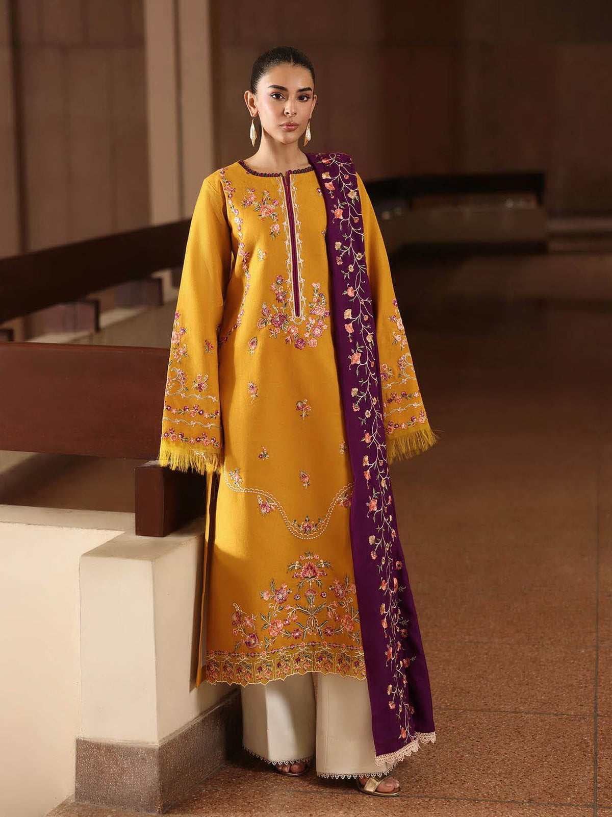 RajBari Premium Embroidered Peach Unstitched 3Pc Suit D-03