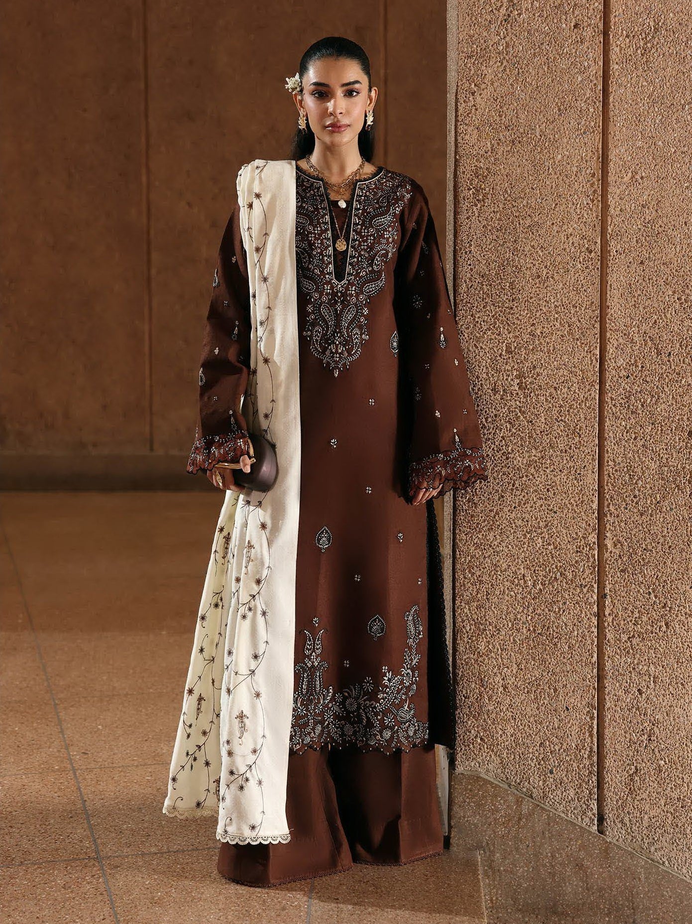 RajBari Premium Embroidered Peach Unstitched 3Pc Suit D-08