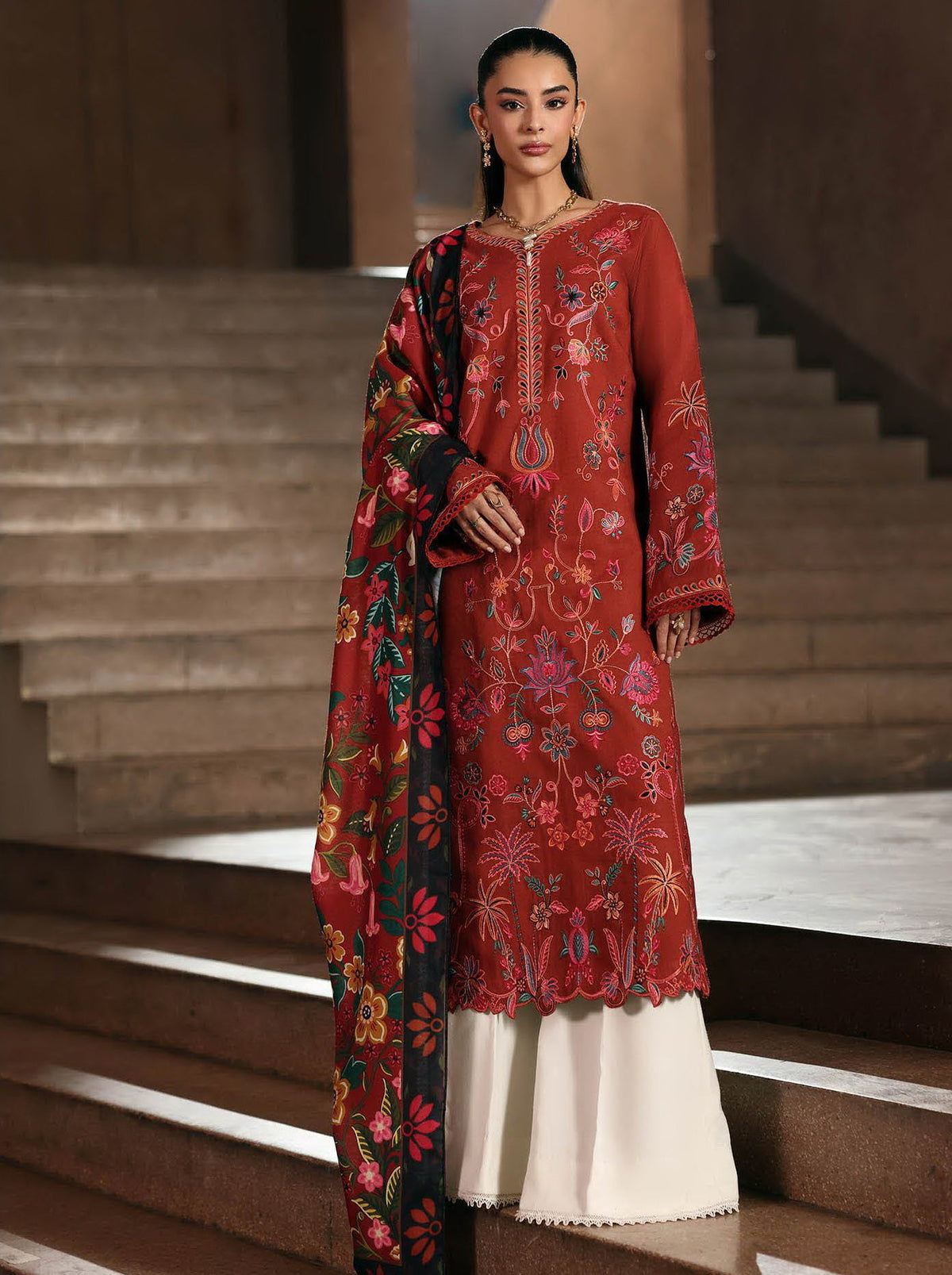 RajBari Premium Embroidered Peach Unstitched 3Pc Suit D-10 