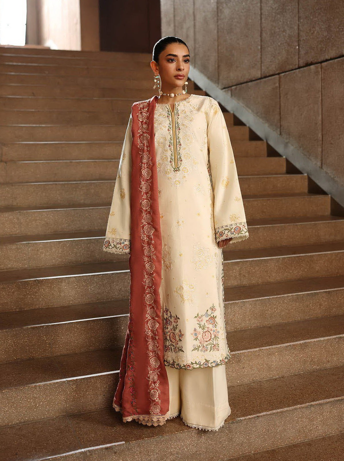 RajBari Premium Embroidered Peach Unstitched 3Pc Suit D-11
