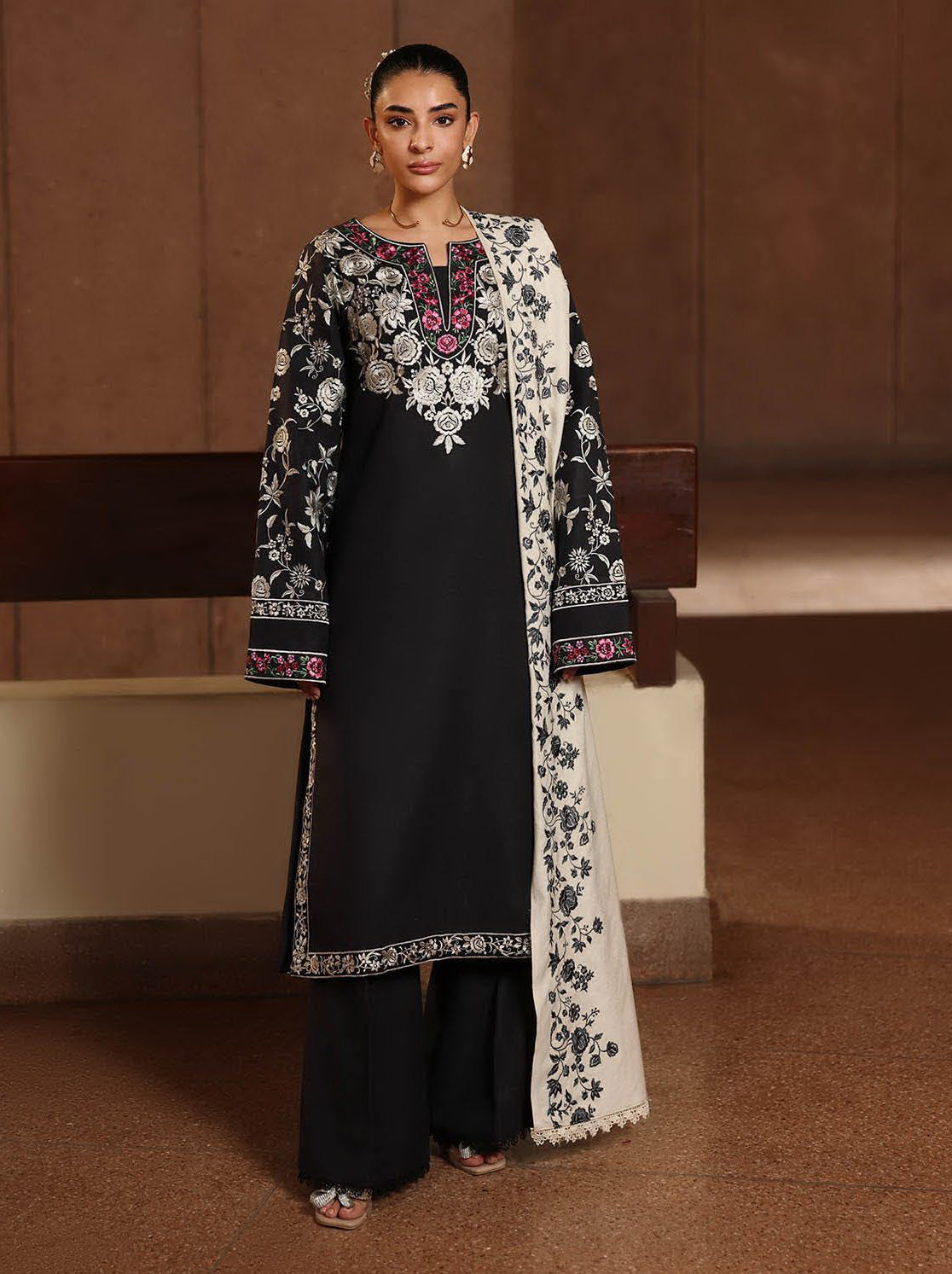 RajBari Premium Embroidered Peach Unstitched 3Pc Suit D-12