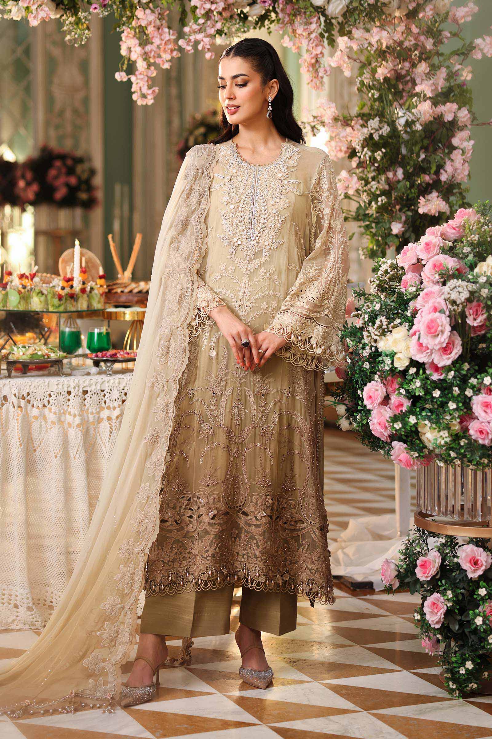 Tea Affair Embroidered Chiffon by Maria.B MPC-26-103-Olive Gold