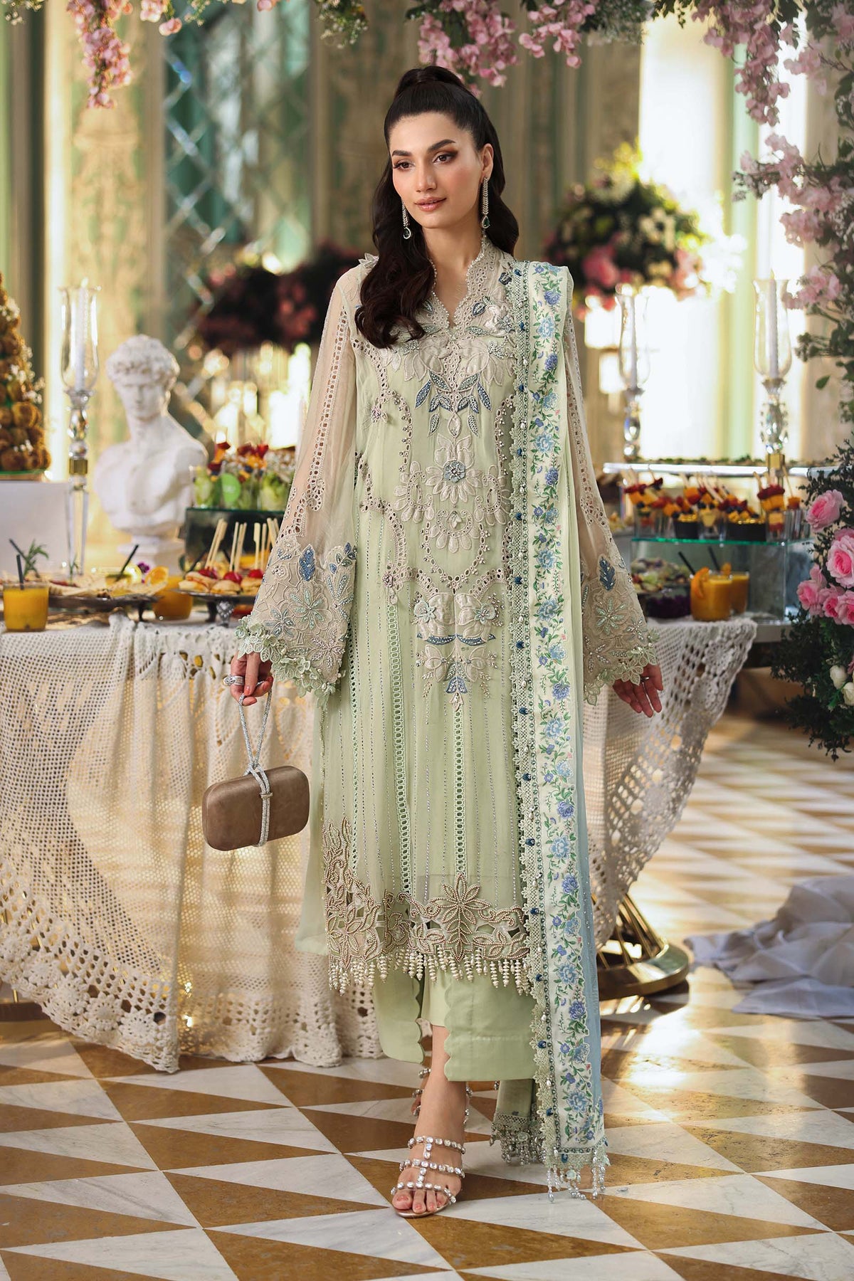 Tea Affair Embroidered Chiffon by Maria.B (MPC-26-105-Pistachio Green)