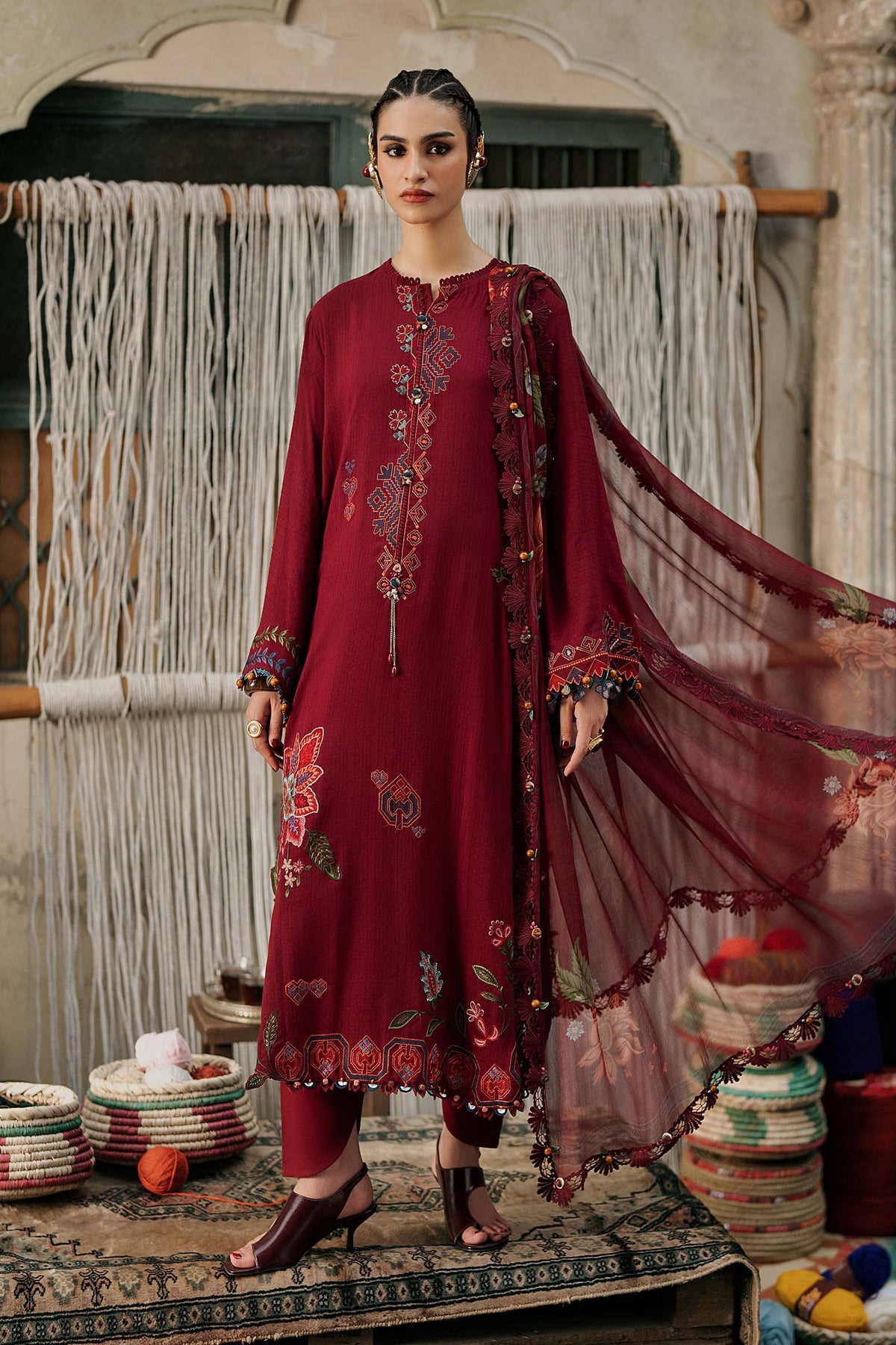 3 Piece Unstitched Embroidered Dobby Linen Suit By M.Prints Vol-31  ( 1A )