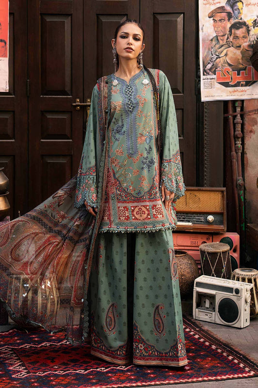 3 Piece Unstitched Embroidered Dobby Linen Suit By M.Prints Vol-31  ( 02-A )