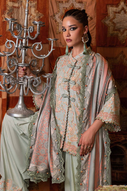 3 Piece Unstitched Embroidered Dobby Linen Suit By M.Prints Vol-31  ( 08-B )