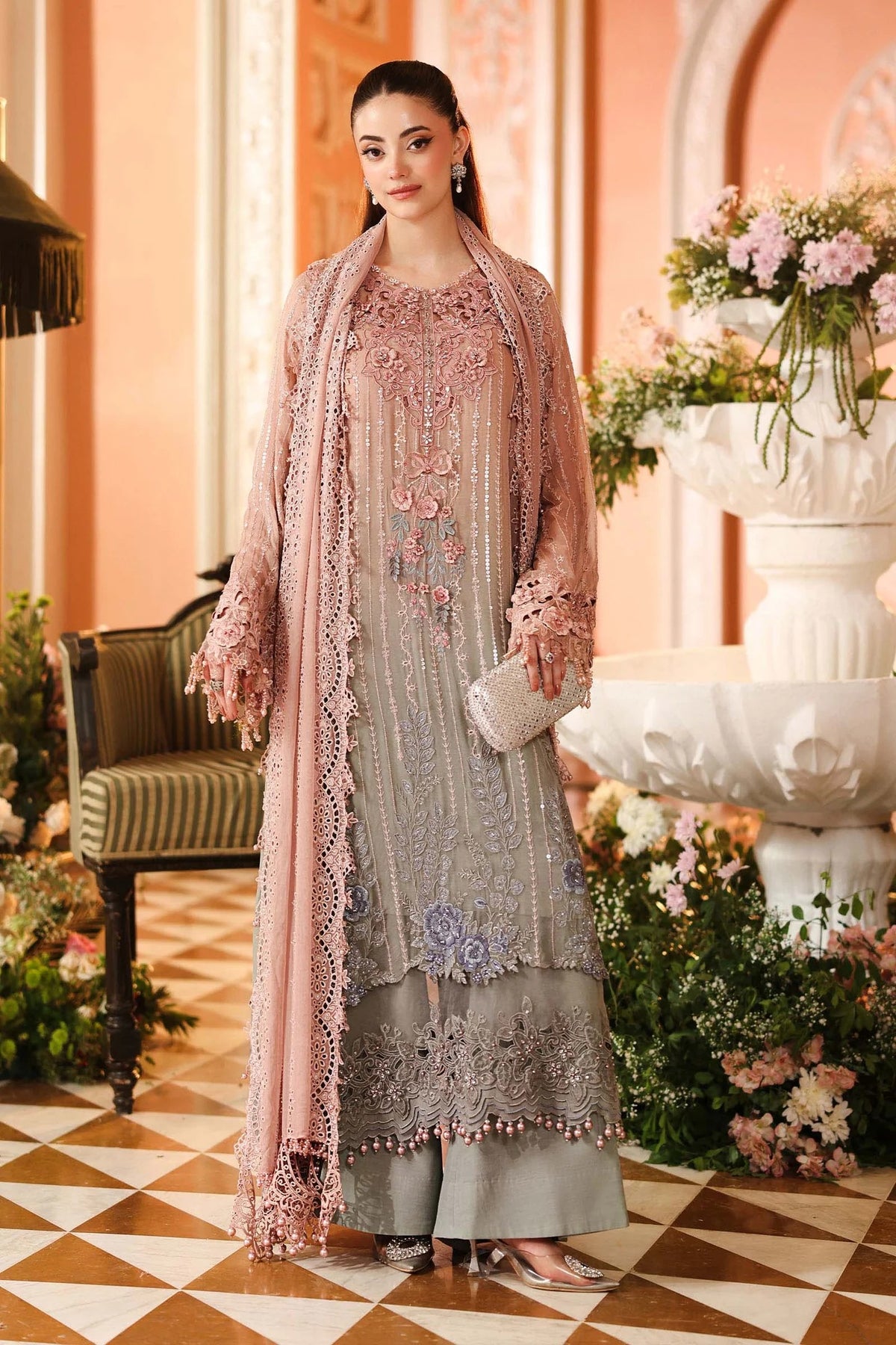 ROYALE TEA AFFAIR CHIFFON UNSTITCHED COLLECTION'26 ( MPC-26-202-Ombre Blossom )