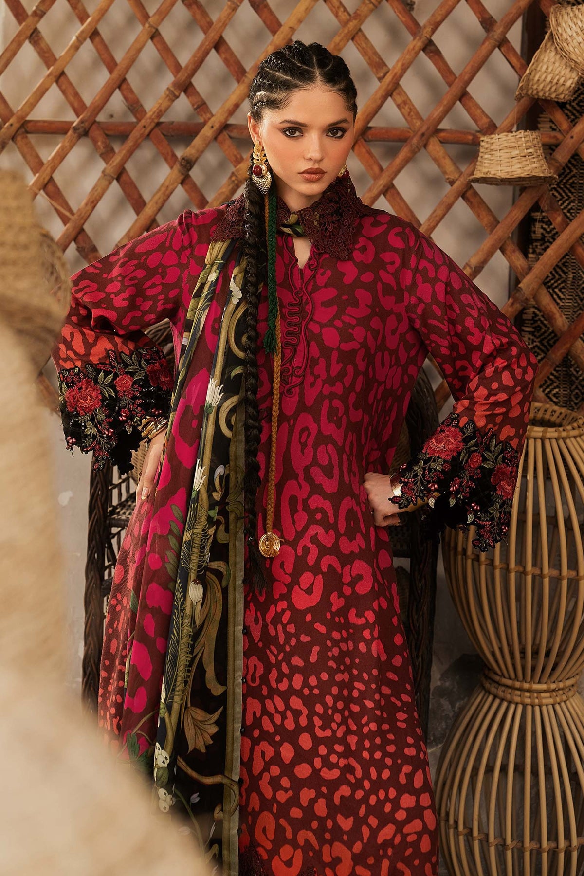 3 Piece Unstitched Embroidered Dobby Linen Suit By M.Prints Vol-31  ( 01-A )