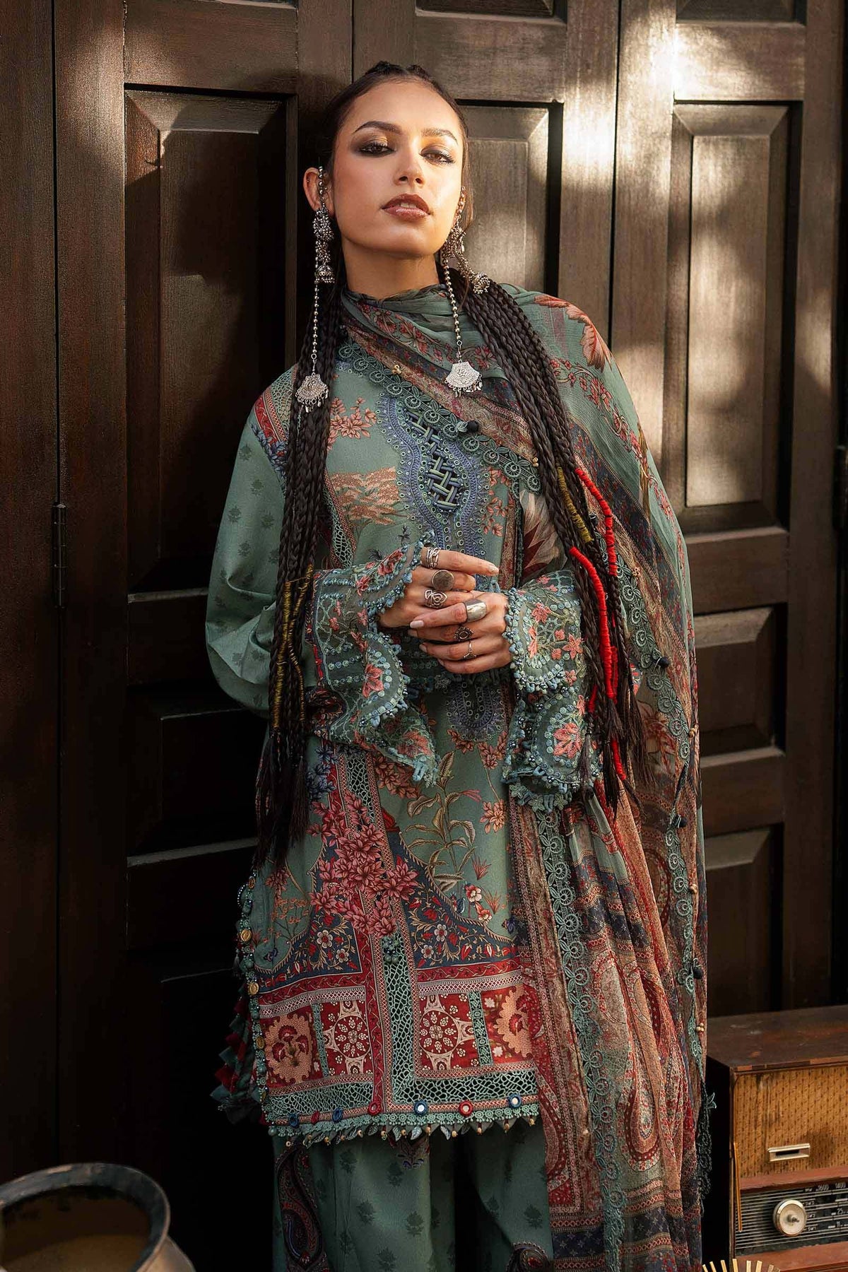 3 Piece Unstitched Embroidered Dobby Linen Suit By M.Prints Vol-31  ( 02-A )