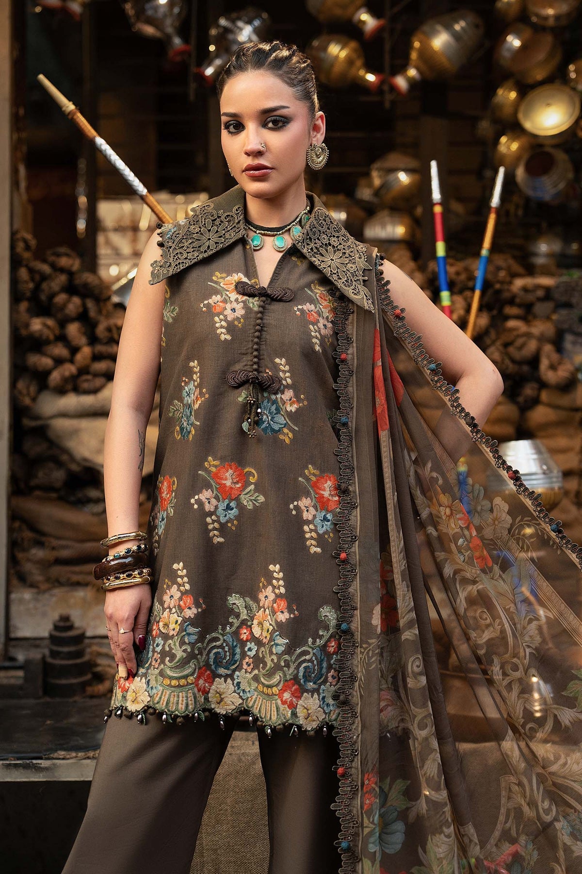 3 Piece Unstitched Embroidered Dobby Linen Suit By M.Prints Vol-31  ( 03-B )