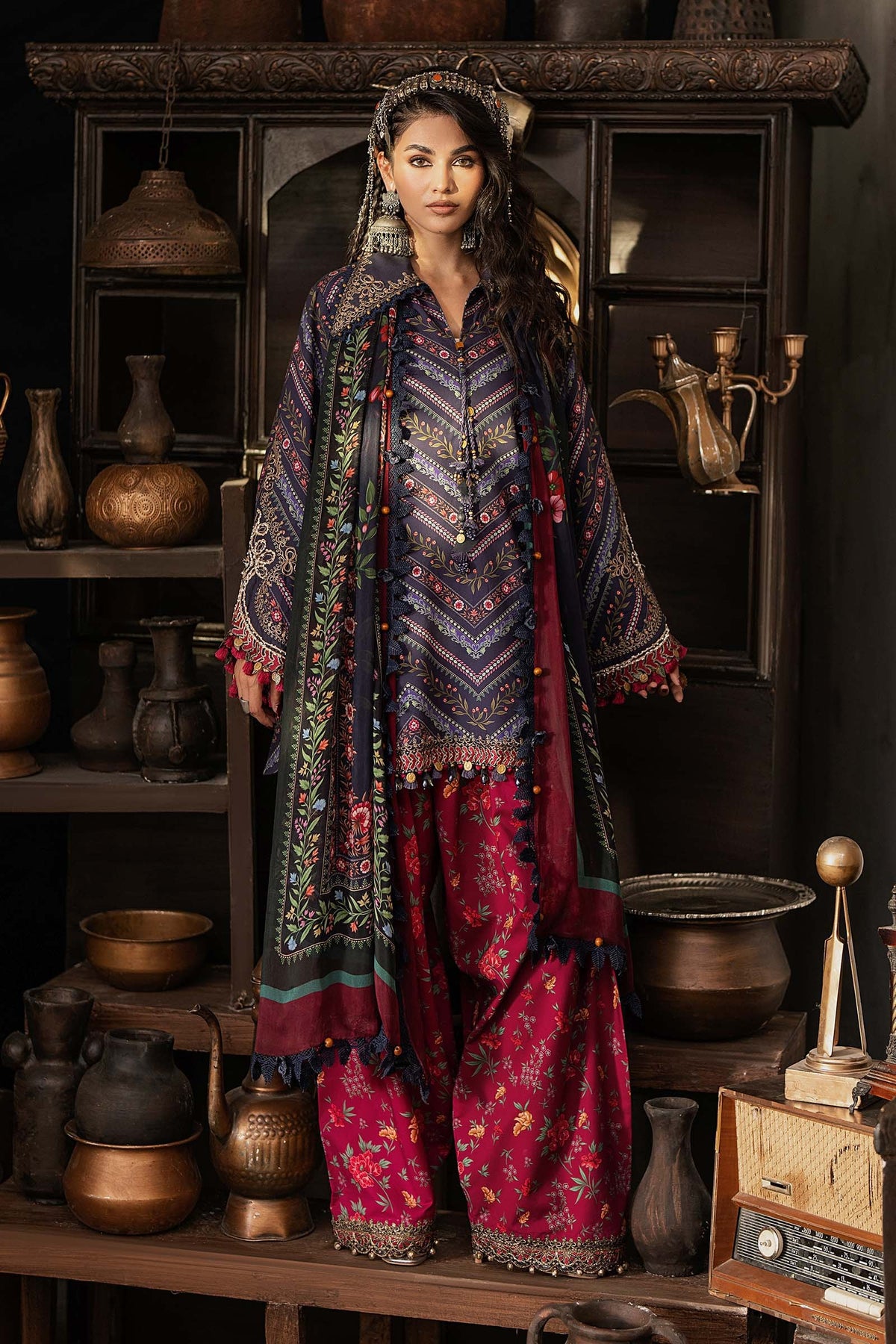 3 Piece Unstitched Embroidered Dobby Linen Suit By M.Prints Vol-31  ( 07-B )