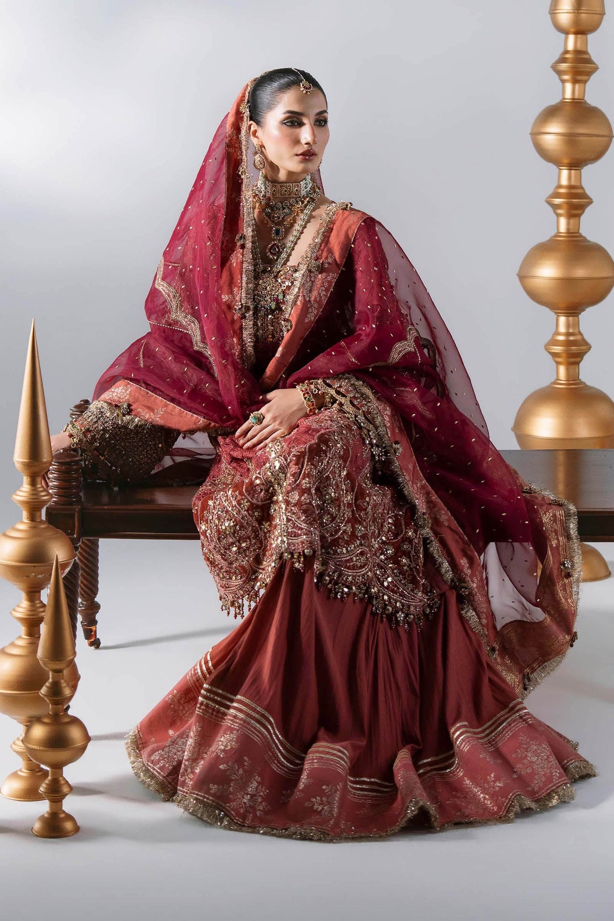 Mbroidered By Maria.b Wedding Formals -BD-3108-Deep Salmon pink-Default