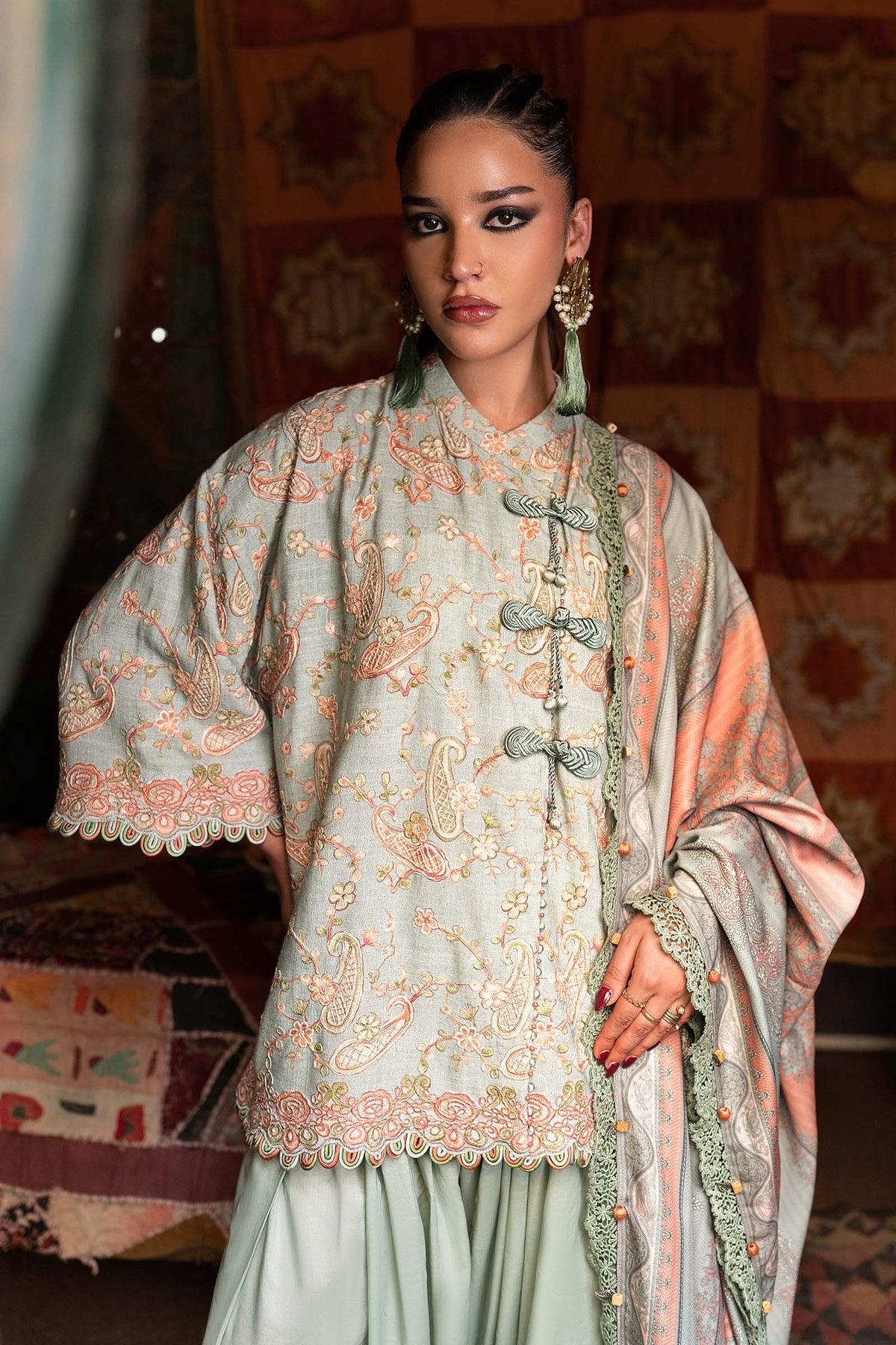 3 Piece Unstitched Embroidered Dobby Linen Suit By M.Prints Vol-31  ( 08-B )