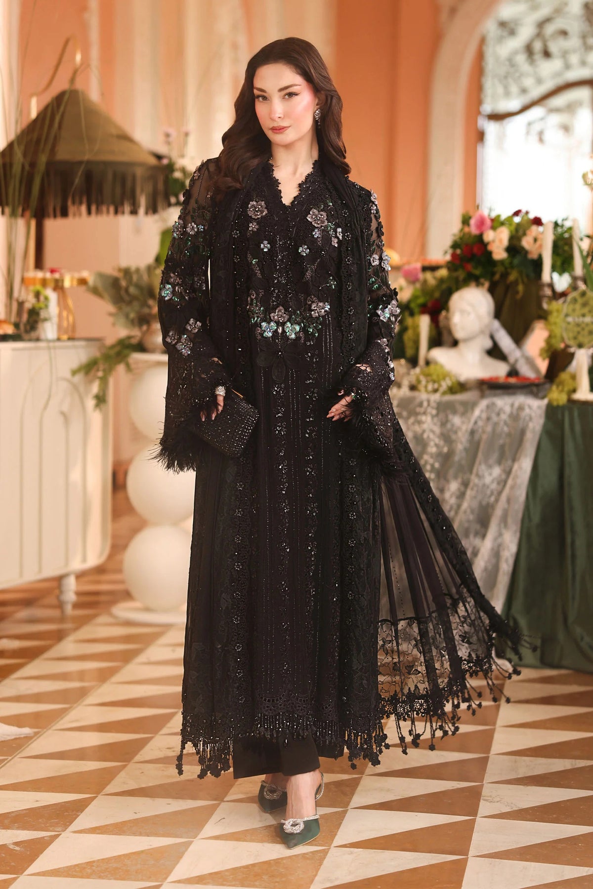 ROYALE TEA AFFAIR CHIFFON UNSTITCHED COLLECTION'26 ( MPC-26-204-Black )