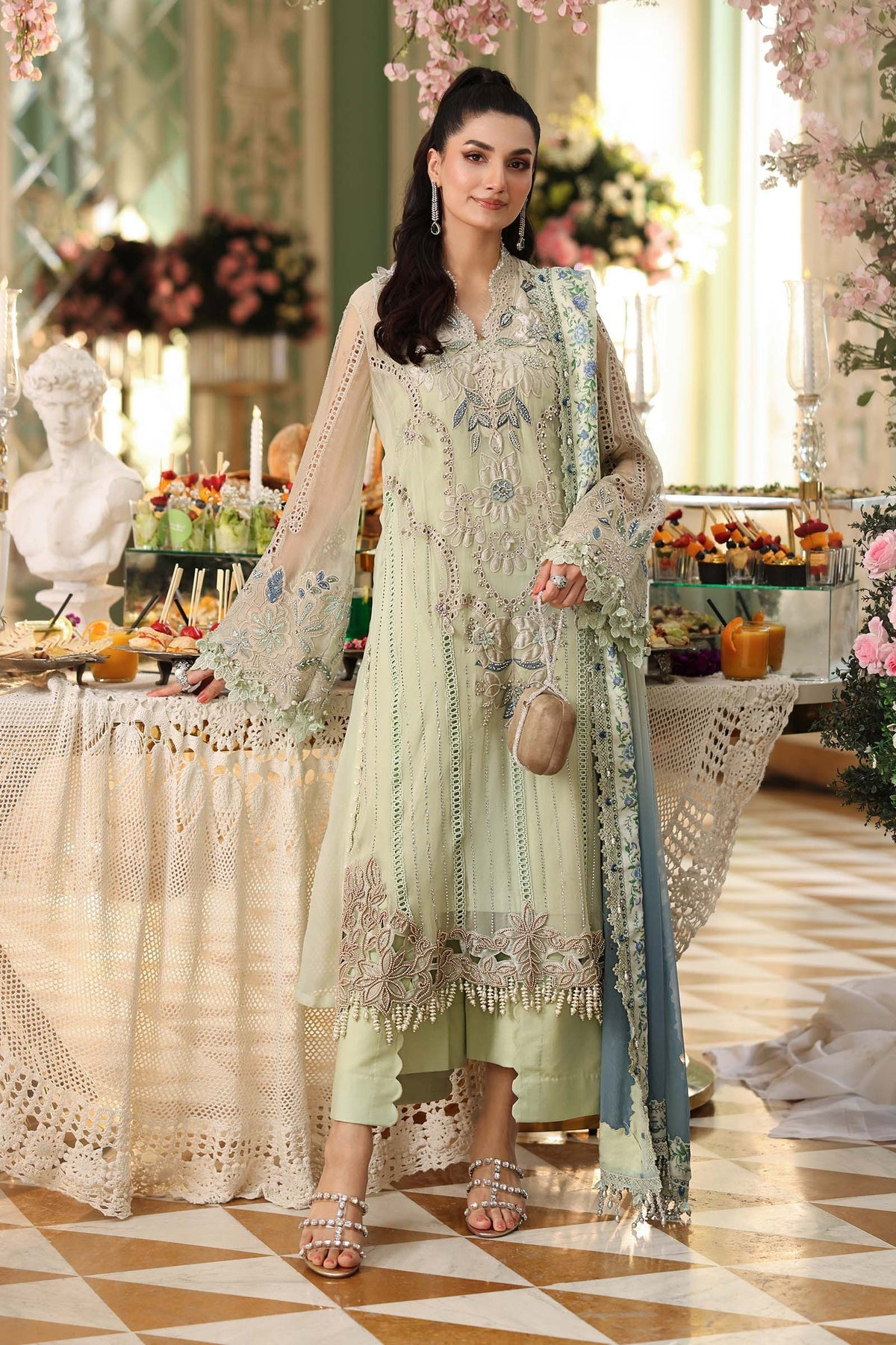 Maria B Embroidered Luxury Chiffon Unstitched 3Pc Suit MPC-26-105 (Master copy)