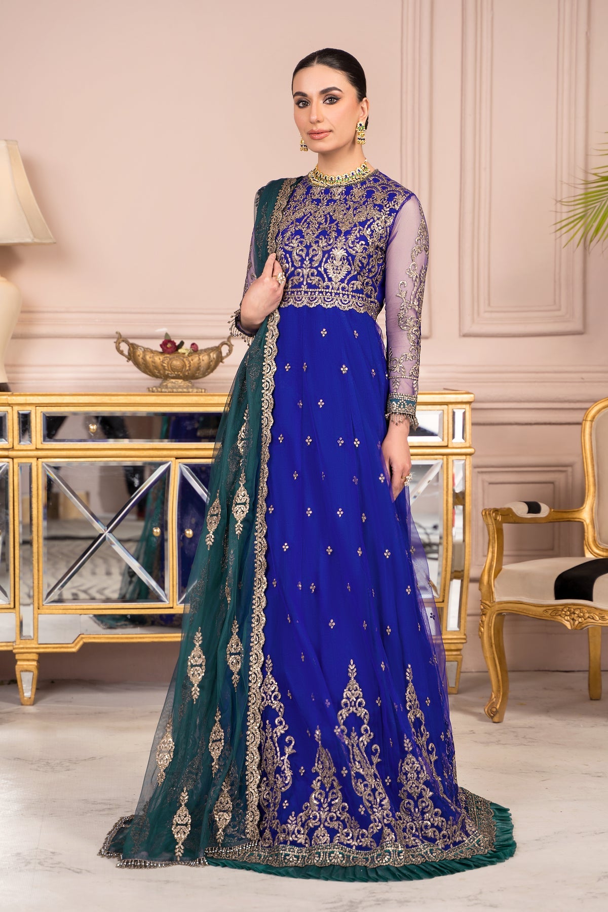 Silk Royal Blue Anarkali Suit in Silk UK - AS2577
